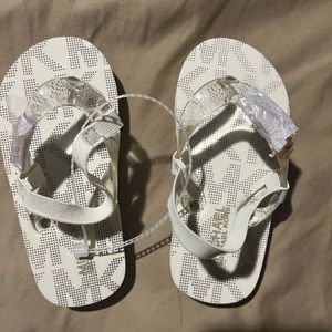 Brand new Michael Kors Toddler sandals white with gold MK letters size 8